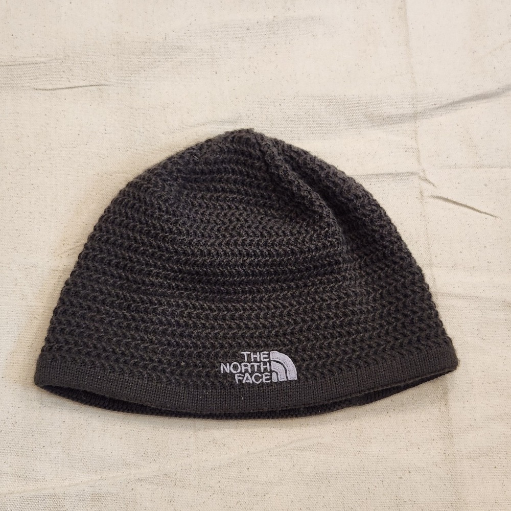 The North Face Wicked Beanie Charcoal Gray Crochet Knit Fleece Lined Hat OSFM